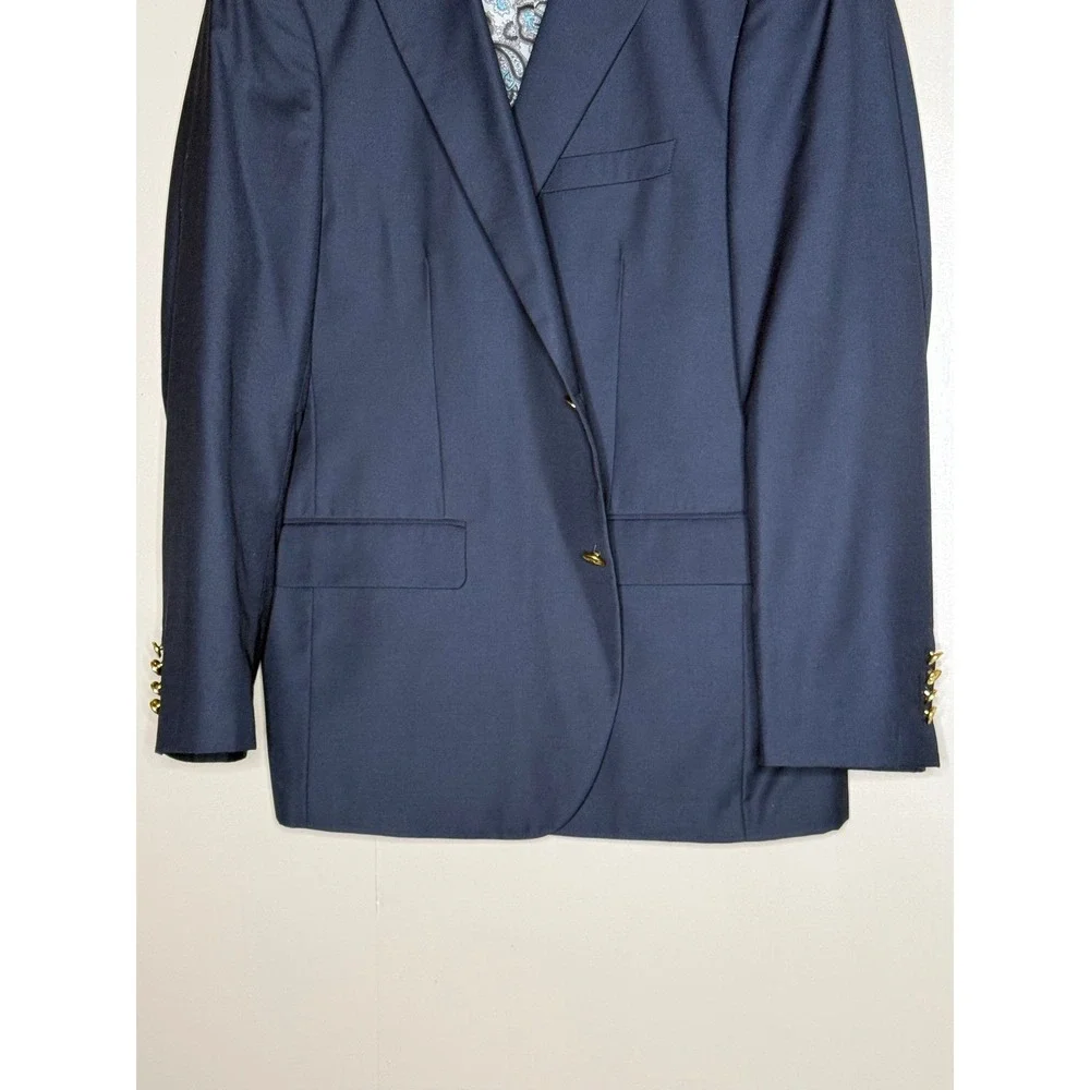 Navy Wool Alan Flusser‎ 42R Paisley Lined Blazer Sport Coat